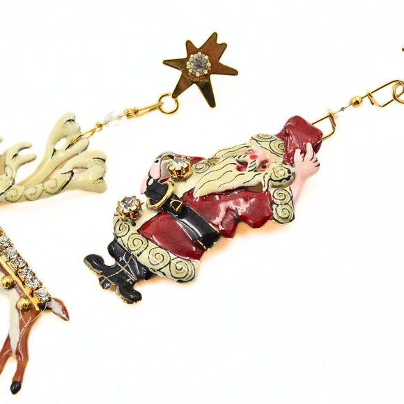 Fun Lunch At Ritz  Enamel Santa Klaus Reindeer Christmas Tree Holiday Set - Picture 5 of 16